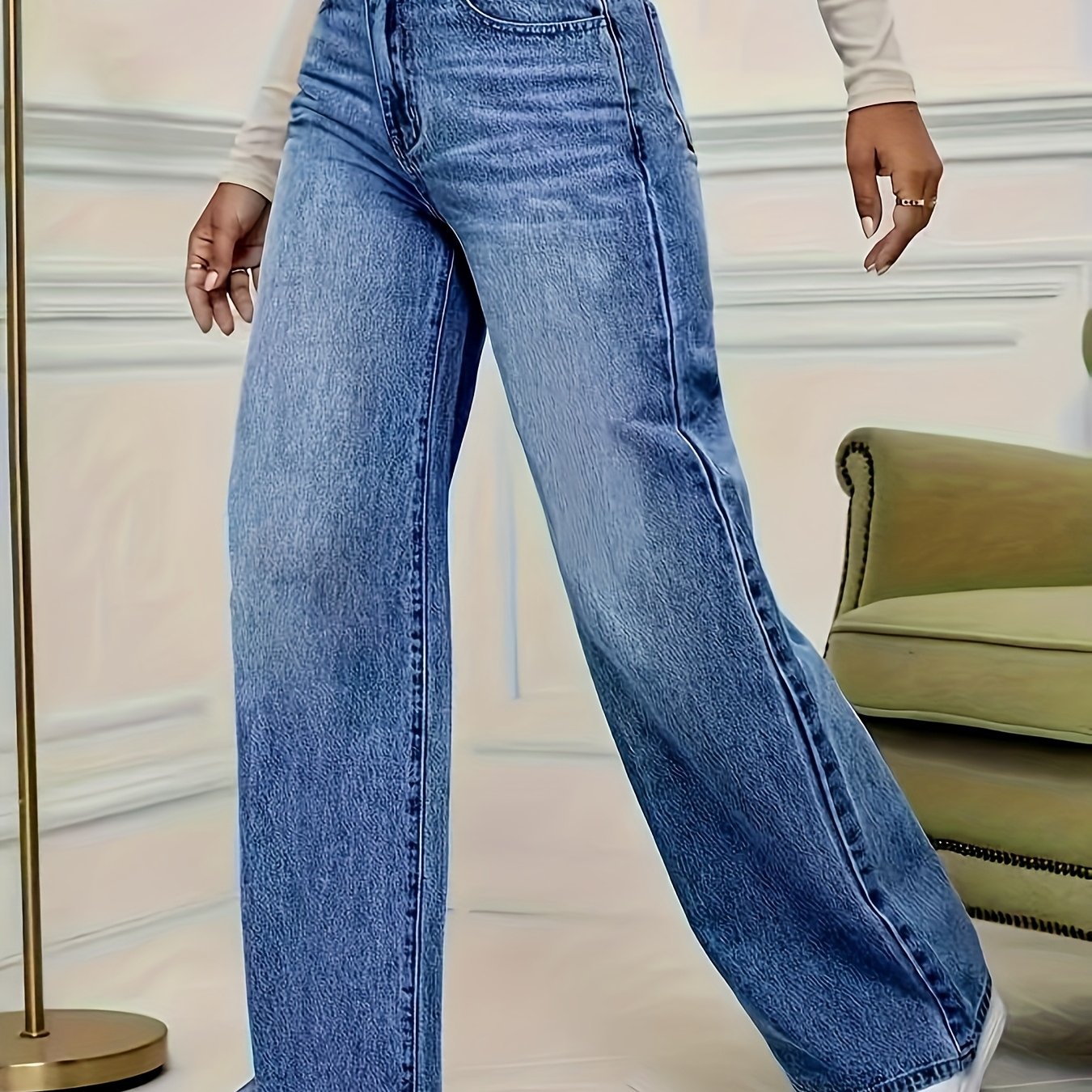 Stretch Straight Wide-leg Jeans