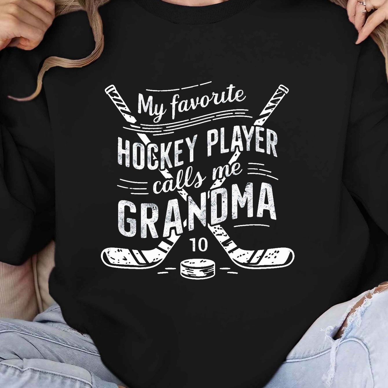 TEMU Hockey Grandma Graphic Print Sweatshirt, Crew Neck Casual Sweatshirt For Fall & Spring, Women's Clothing