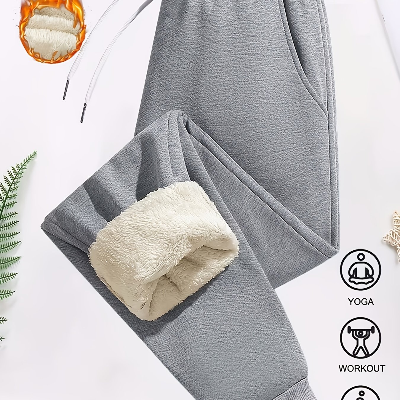 TEMU Winter Women's Athletic Long Pants, Fleece-lined Thick Casual Trousers With Elastic Waist And Ankle-cinching Design