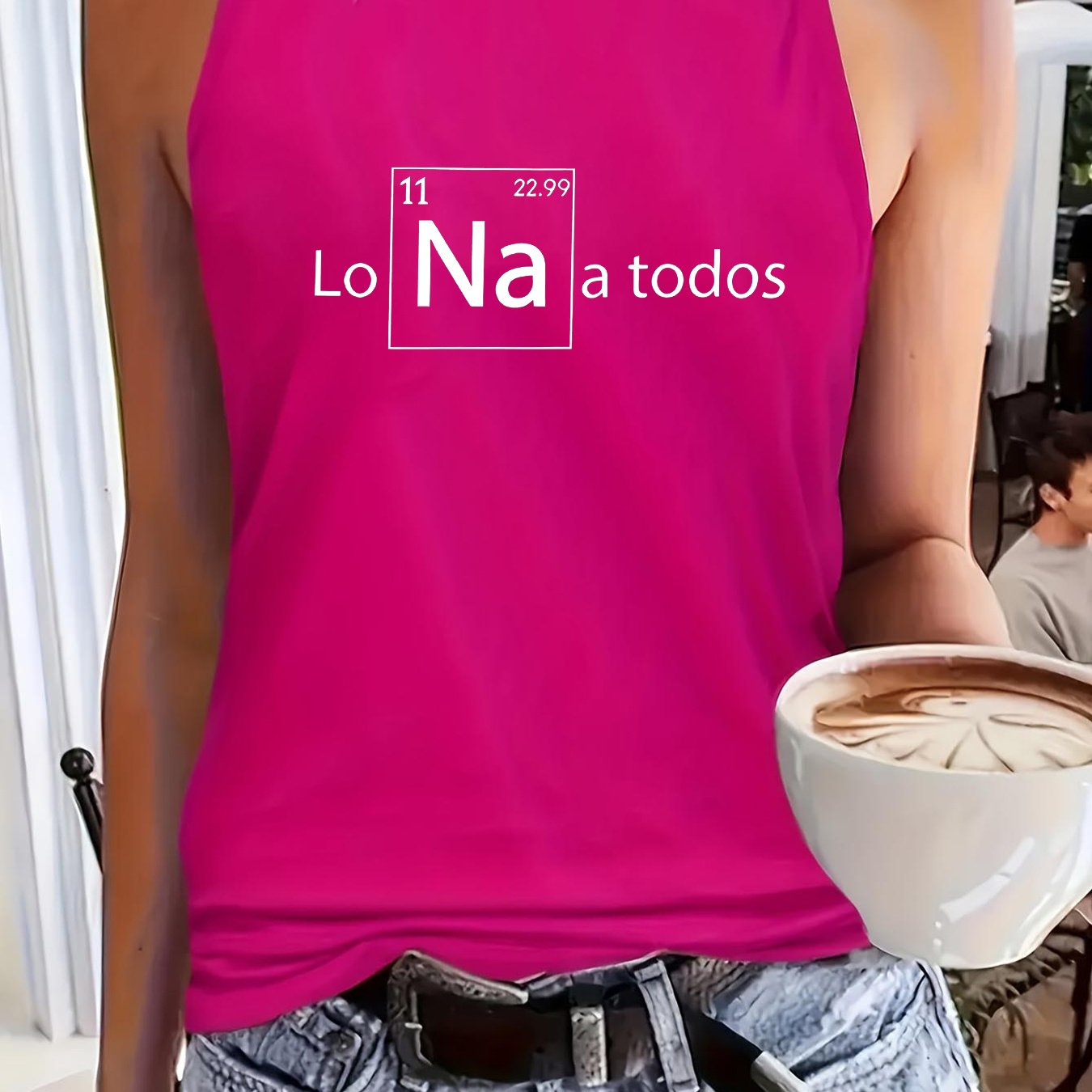 TEMU 1 pieza Camiseta sin de cuello para mujer, estilo casual, serie para todas , estampado divertido con químicos NA