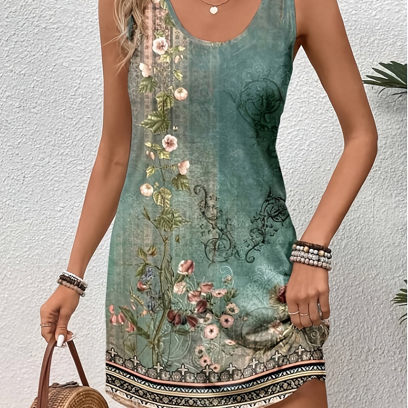 E-shop Europäisches und amerikanisches Western-Print Freizeitmode T-Shirt Retro Bohemian Weste Kleid