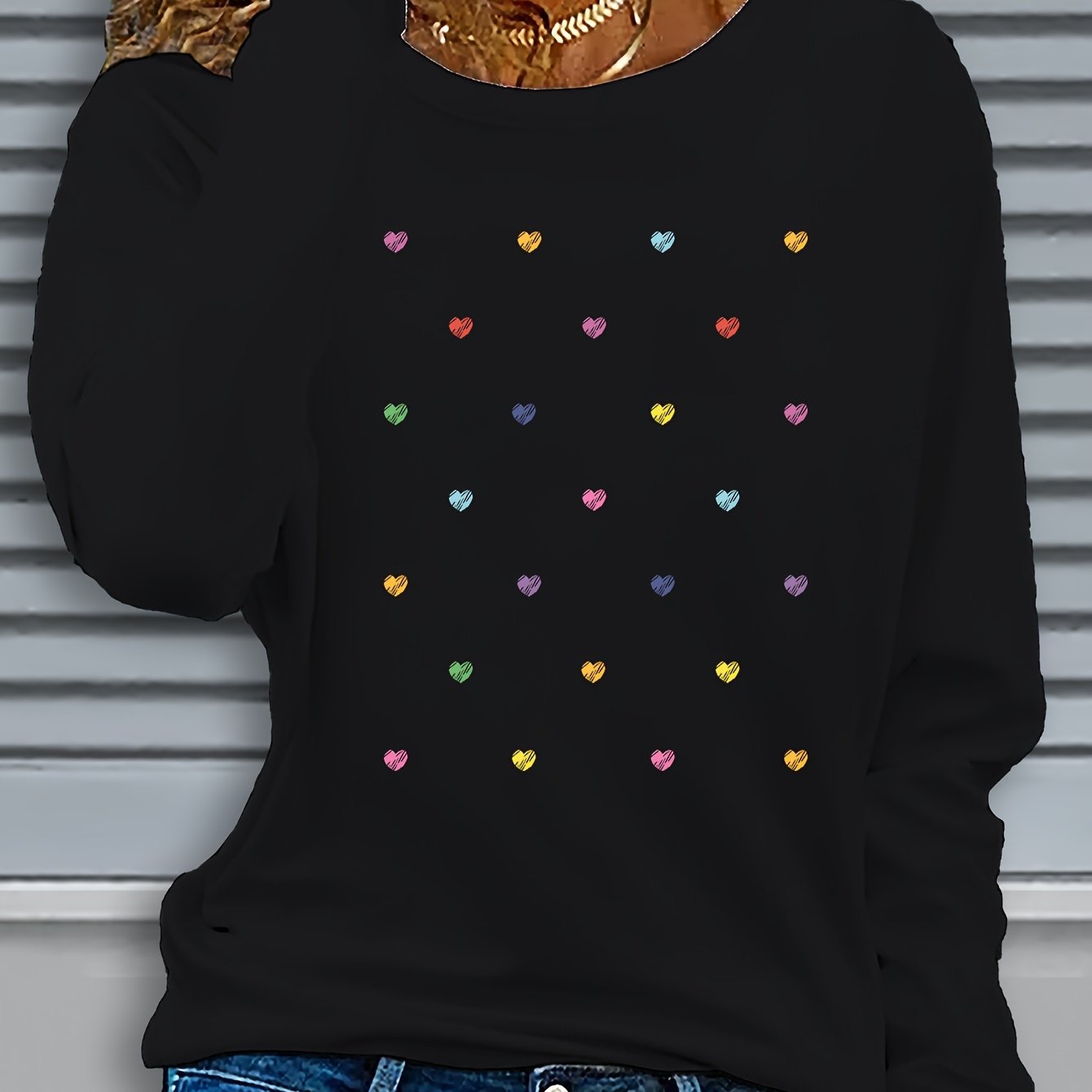 TEMU Graphic Print T-shirt, Long Sleeve Crew Neck Casual Top For Spring & Fall, Women's Clothing