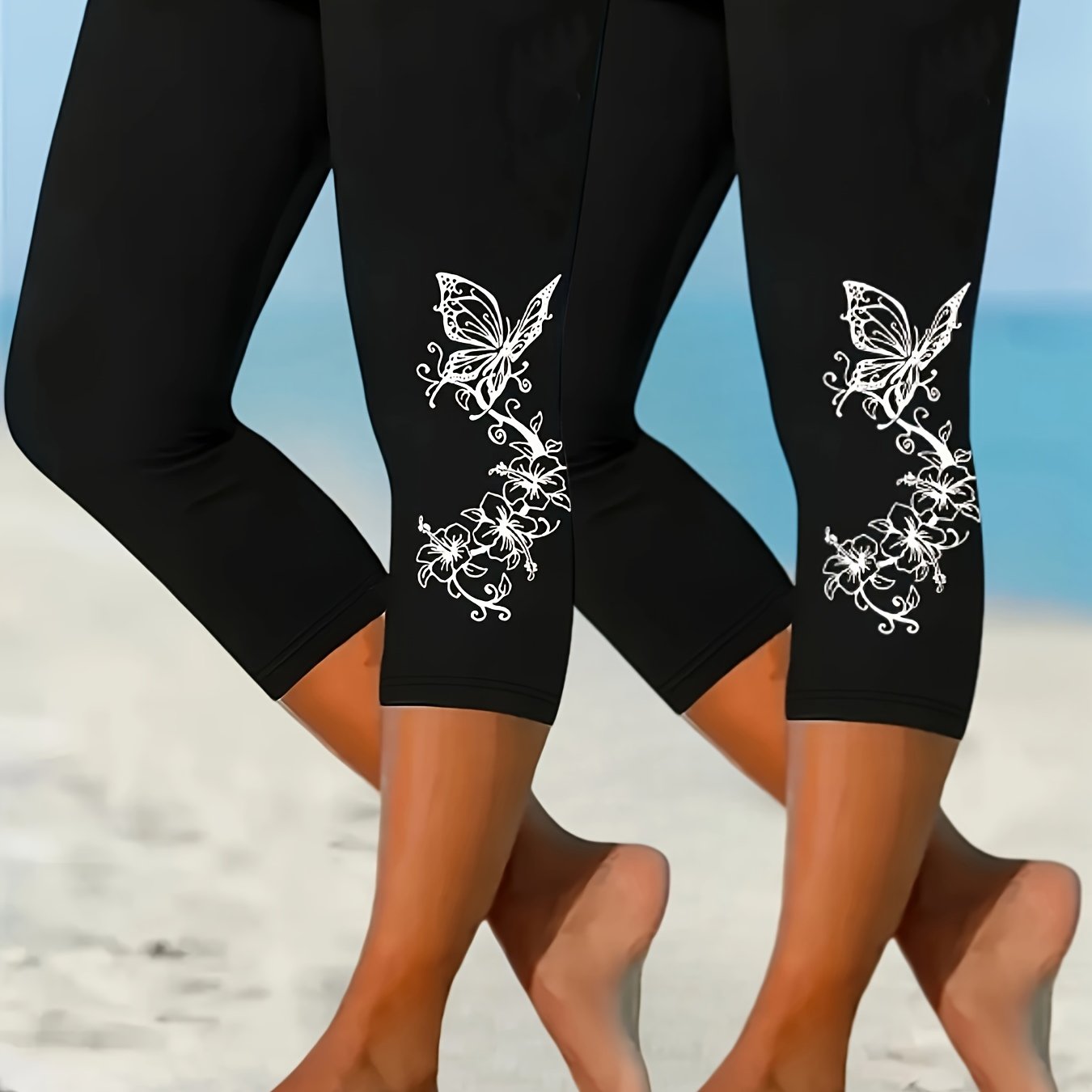 TEMU Plus Size - Plus Size - Popular Extended Set Of -size Capri Pants, Women's Plus-size Solid Color Stretchy Mid-length Capri Leggings