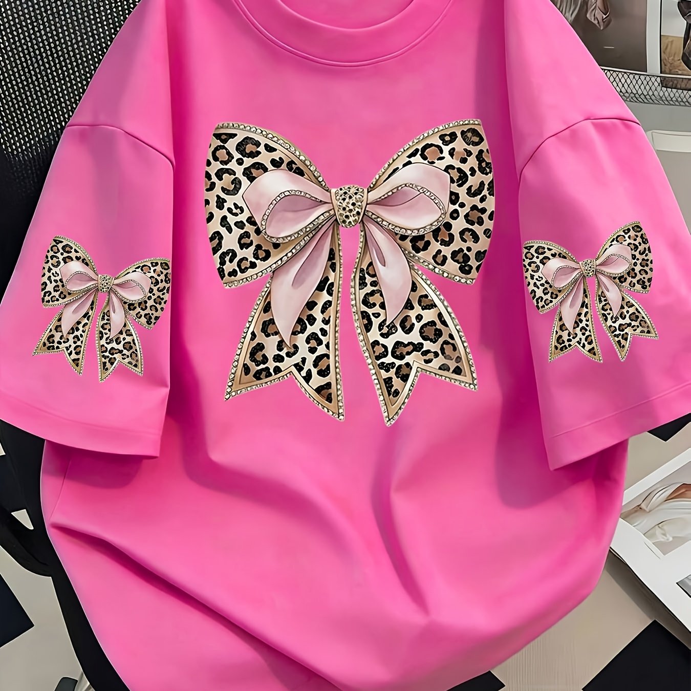 TEMU 2d Printed T-shirt: Not Denim, Not Pearls, Not Suits + Bowknot Leopard Print T-shirt