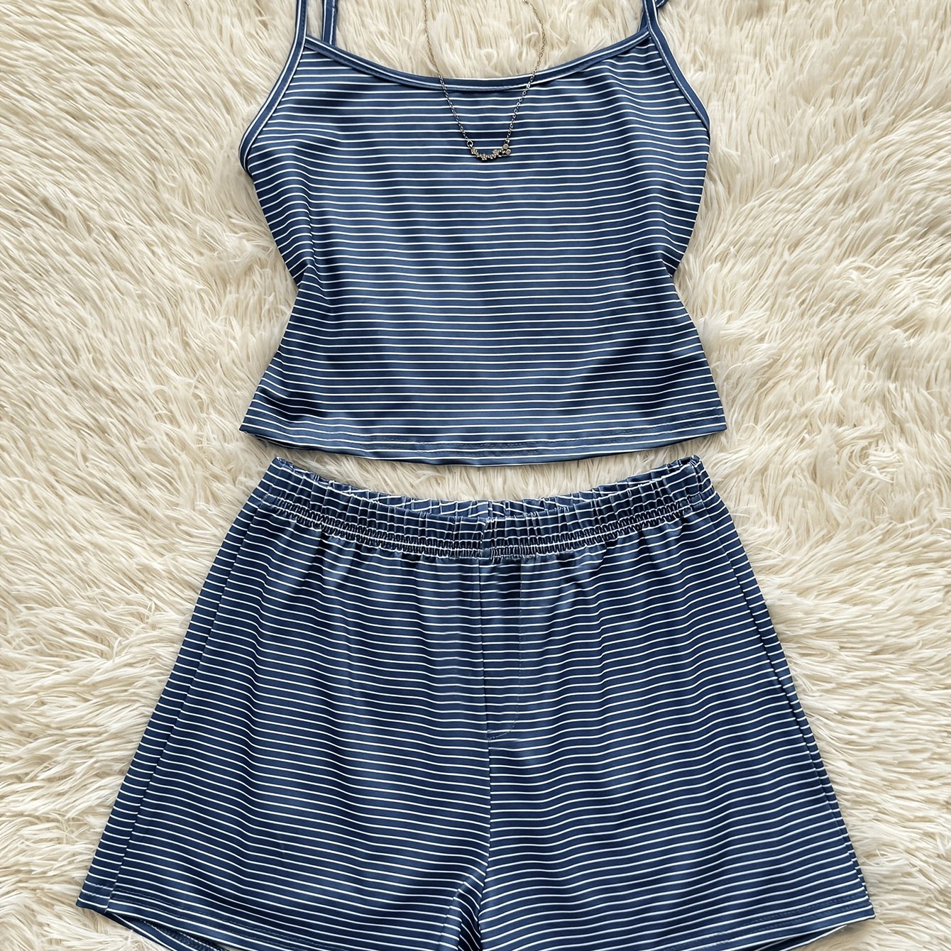 Image of Women's Striped Tank Top And Shorts Set, 2pcs