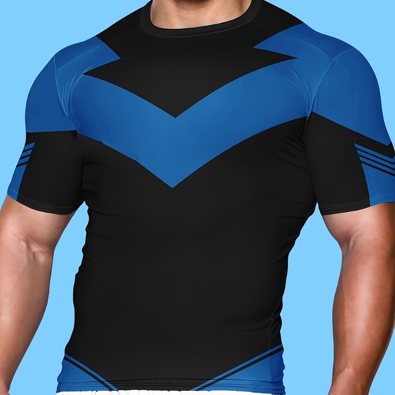 TEMU T-shirt, Printed Design, Crew Neck, Short Sleeve - Ideal For Running, Aerobics, Bodybuilding, And Workout Apparel