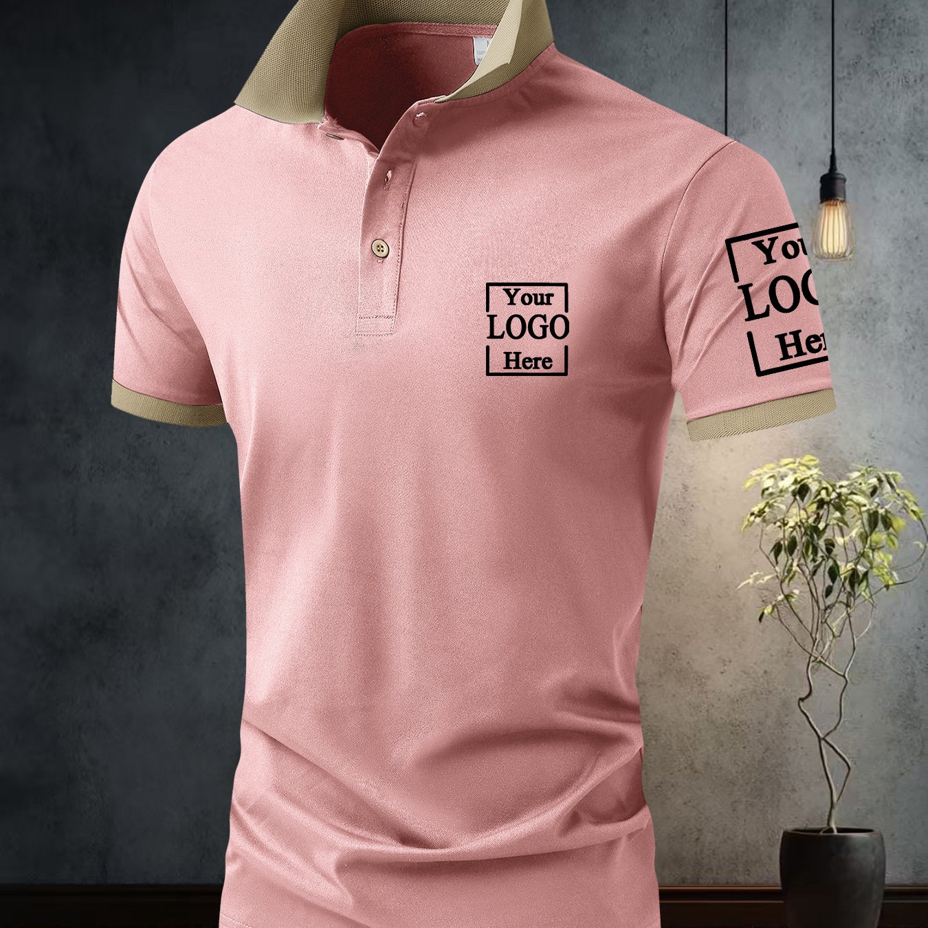TEMU Custom Men's Golf Shirt - Casual Lightweight Business - Classic Khaki Collar , With Breathable Lapel Design, Premium Fabric - Customizable Chest