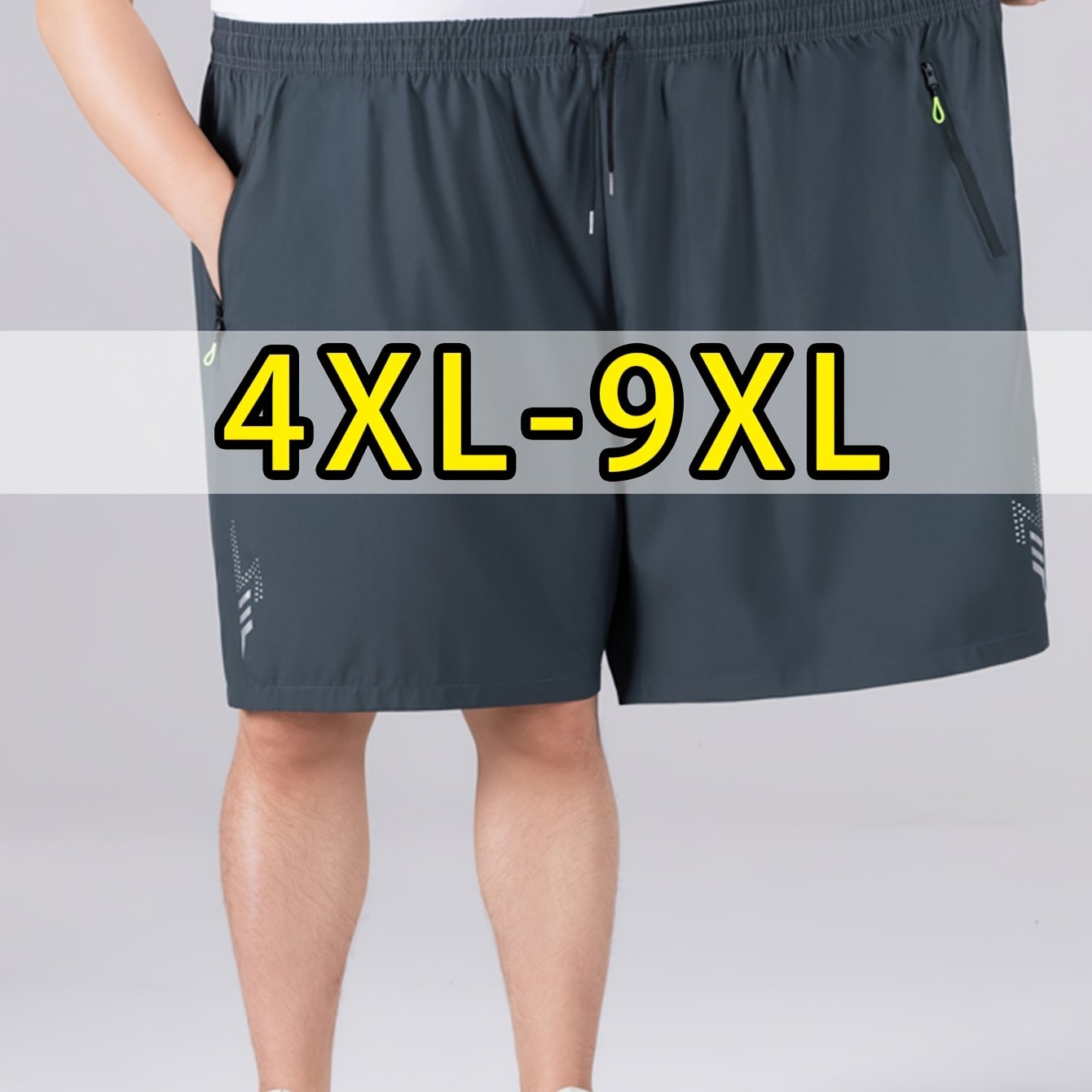 TEMU [4xl-9xl] Super Plus Size Men's Quick-dry Shorts - Elastic Waist Drawstring - Loose Fit Design - Zipper Pockets - Fabric - Suitable For Summer