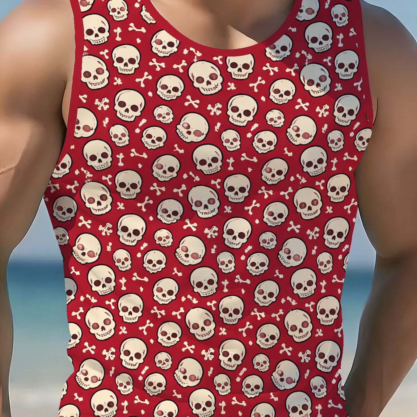 TEMU Men's American-style Loose Sleeveless T-shirt With Summer Streetwear Print And Casual Tank
