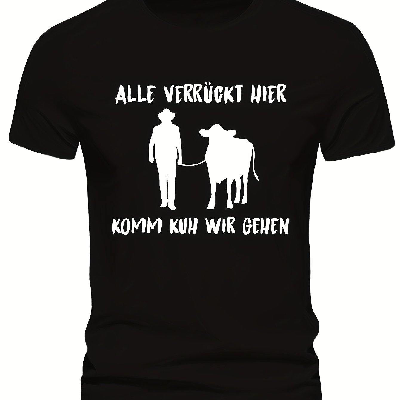 Plus Size Men's Funny For Man Cow Silhouette Graphic T-shirt, Short Sleeve Crew Neck Tee For Casual Casual Attire And Weekend Outfits, Plus Size