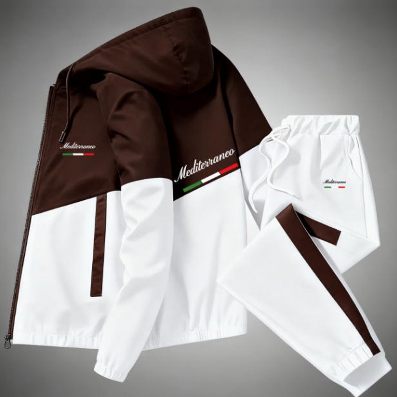 Image of Men's Plus Size Clothing Casual Trendy Italian Flag Graphic Hooded Sports 2pcs Set Street Style Sportswear For Adult Men Holiday Gift Daily Wear, Plus Size
