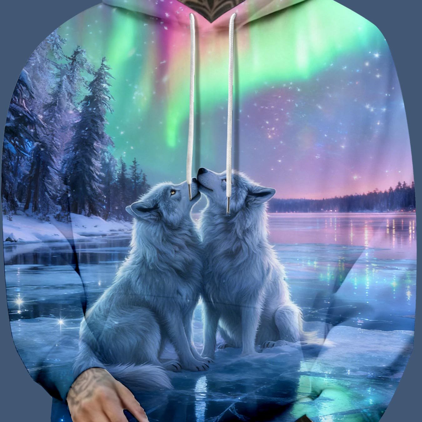 TEMU Men's 3d Print Hooded Sweatshirt With Northern & Wolf At The Moon - Soft Long Sleeve Pullover, Machine Washable Casual Winter Wear For, Gifts