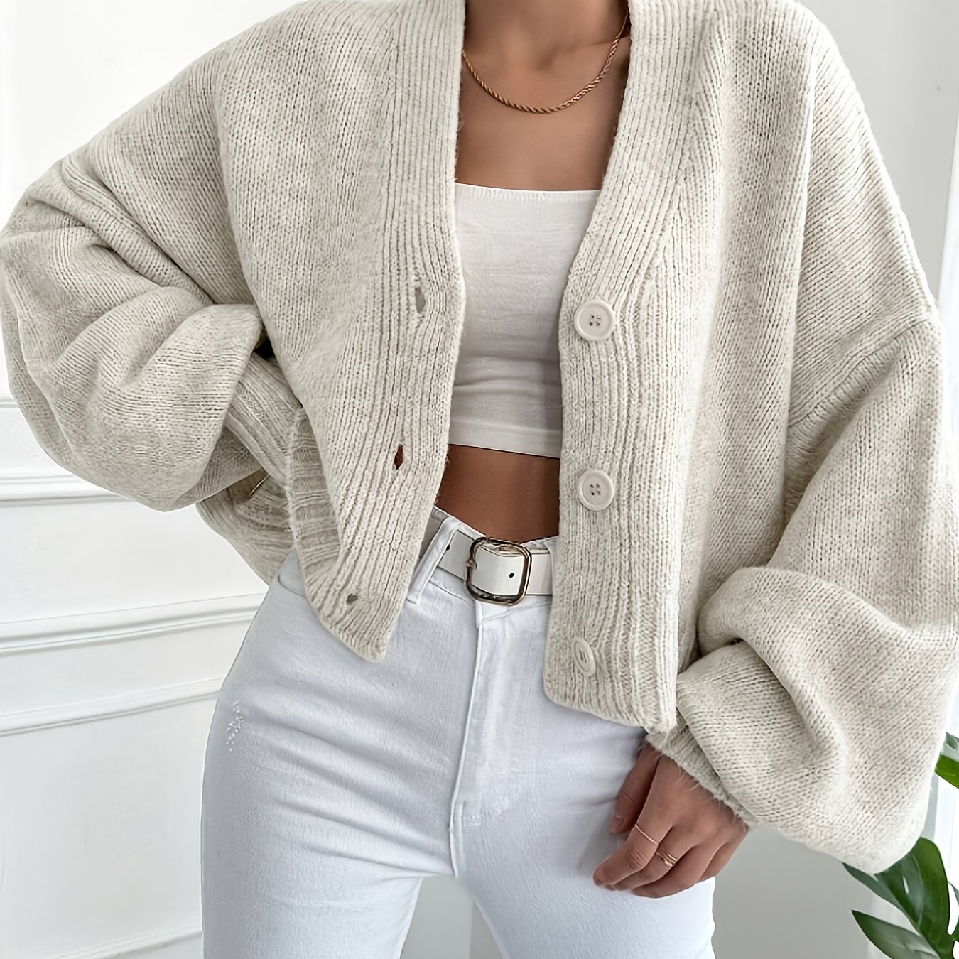 Solid Color Button-up Sweater Cardigan