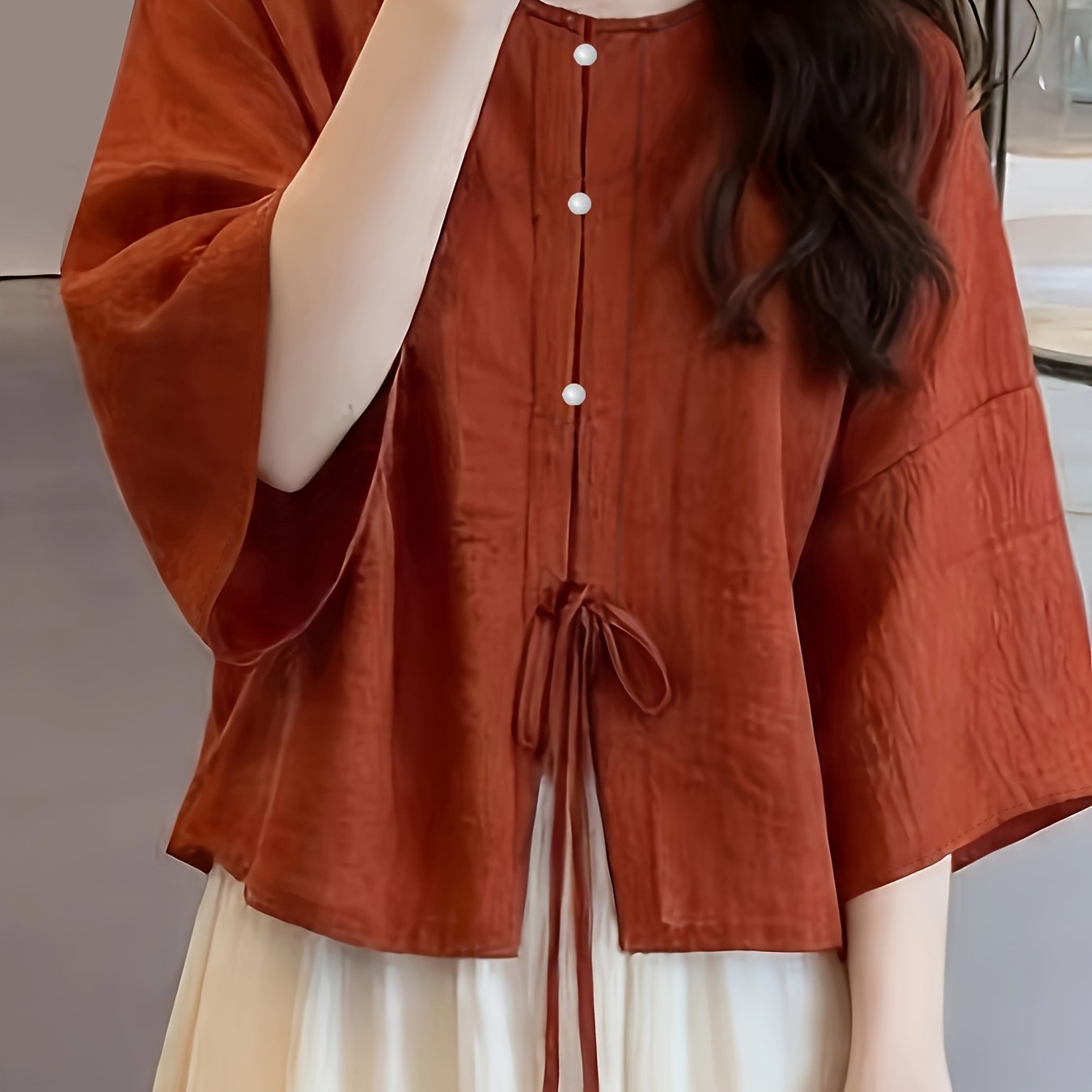 TEMU New Chinese Style Artistic Vintage Shirt, Summer Fashion Loose Fit Round Neck Shirt For Women