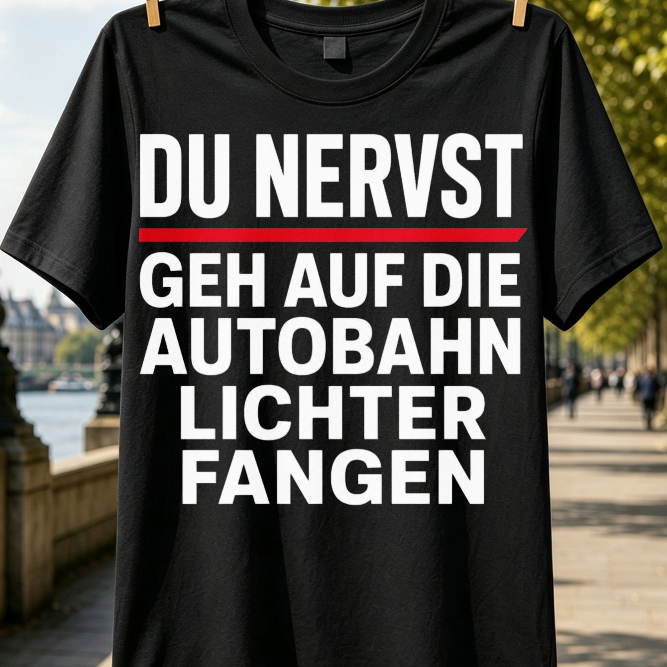 Image of Men's German "you're The Autobahn" T-shirt - Red Minimalist Autobahn Print, Round Neck Casual Tee Suitable For Driving Enthusiasts, Wear And German Apparel