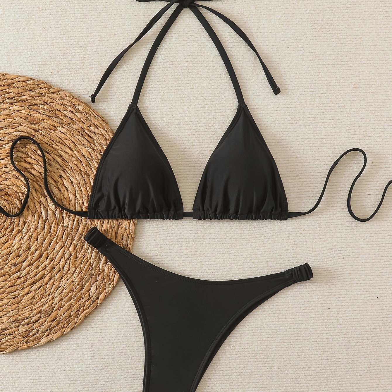 TEMU New Solid Color Halter Neck Tie Bikini Set