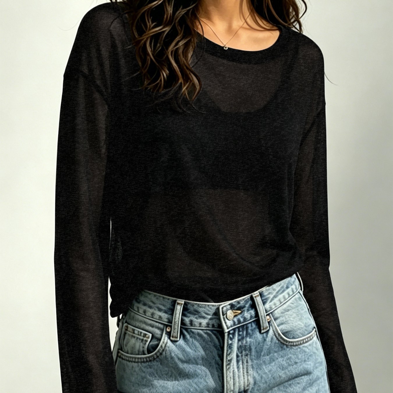 TEMU Sheer Long Sleeve T-shirt Women's Summer Loose Thin Outerwear