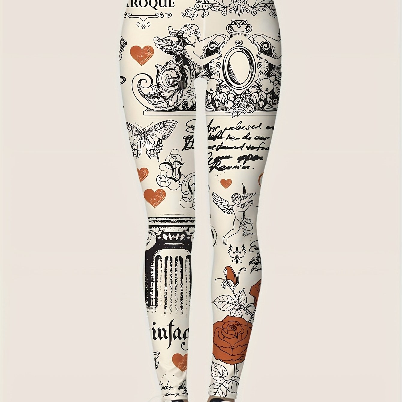TEMU Women'-soft Stretchy Leggings With Print - Comfortable, For Spring/summer/fall