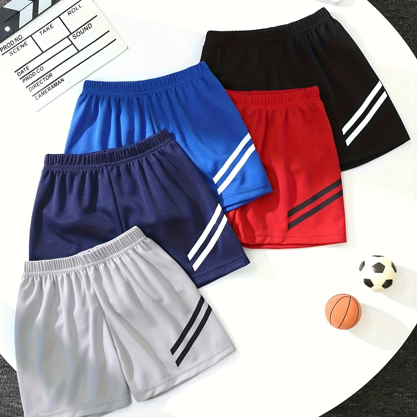 E-shop 5 Stk. Sommer-Shorts für Jungen für Kleinkinder Kinder von Mittel bis Groß, schnelltrocknende Mesh-Shorts in einfarbig mit Seitensstreifen,