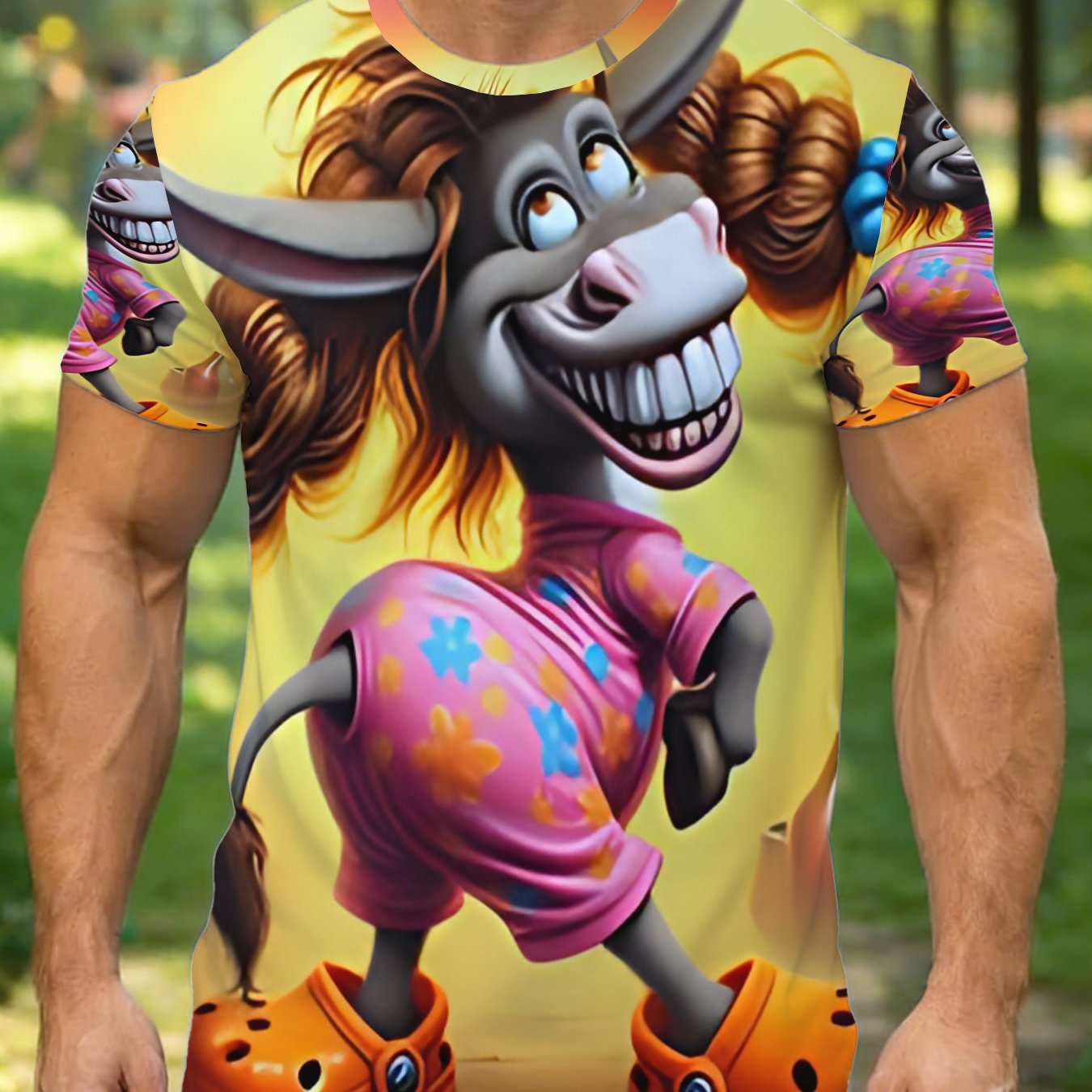 TEMU Funny Donkey Wearing Colorful Pajamas And Orange Shoes Tshirt Casual Wear For Gift For Birthday Halloween And Holiday Parties Fans