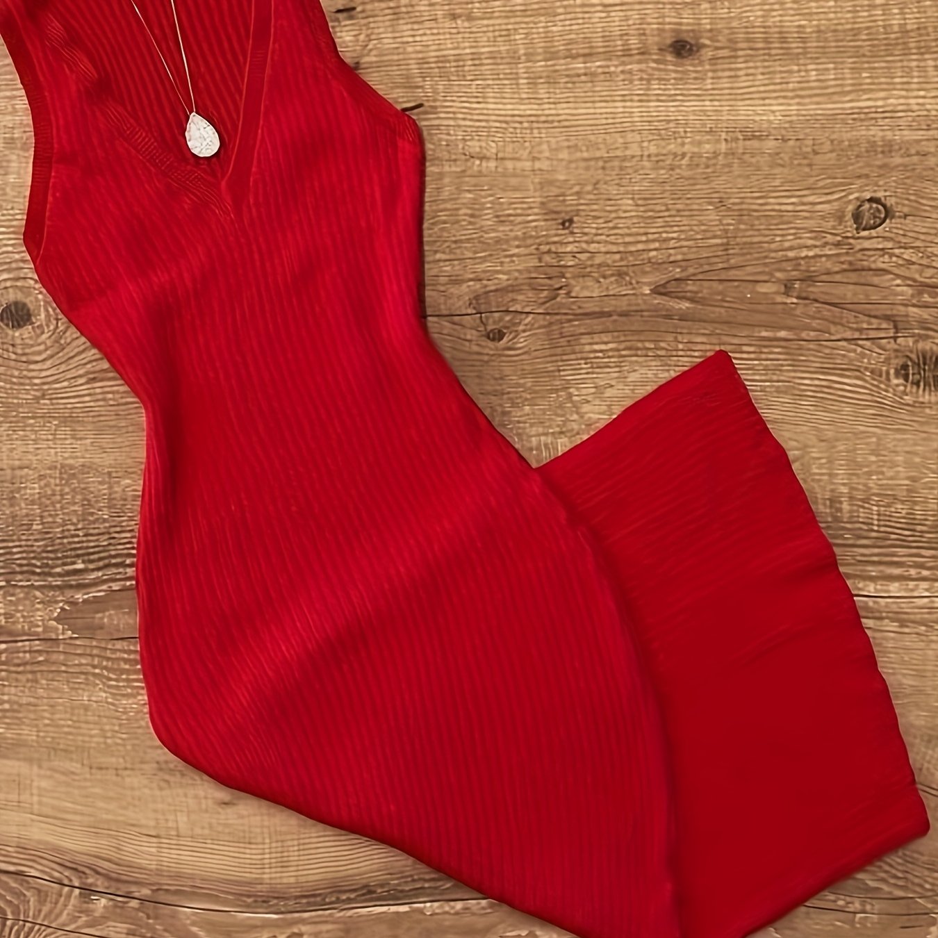 E-shop Damen Vintage Bodycon V-Ausschnitt Elegantes Einfarbiges Geripptes Kleid, Weihnachten Silvester Bälle Ärmelloses Kleid