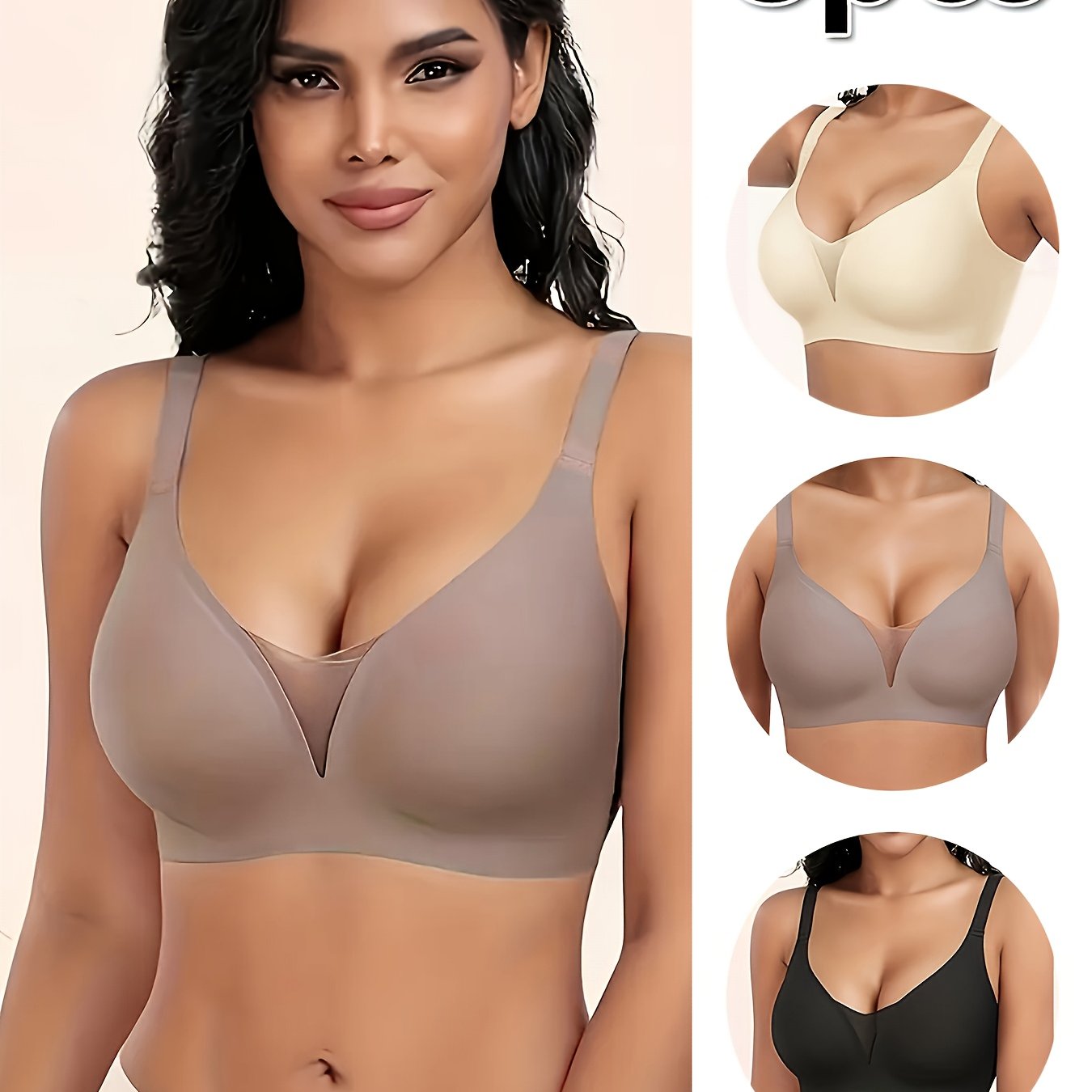 Image of 3pcs Women' Deep V-neck Sports Bras With Non-removable Padding, Medium Support Soft Breathable Fabric, Suitable For Fitness And Daily Wear, Breathable And Comfortable Wire-free Everyday Bras