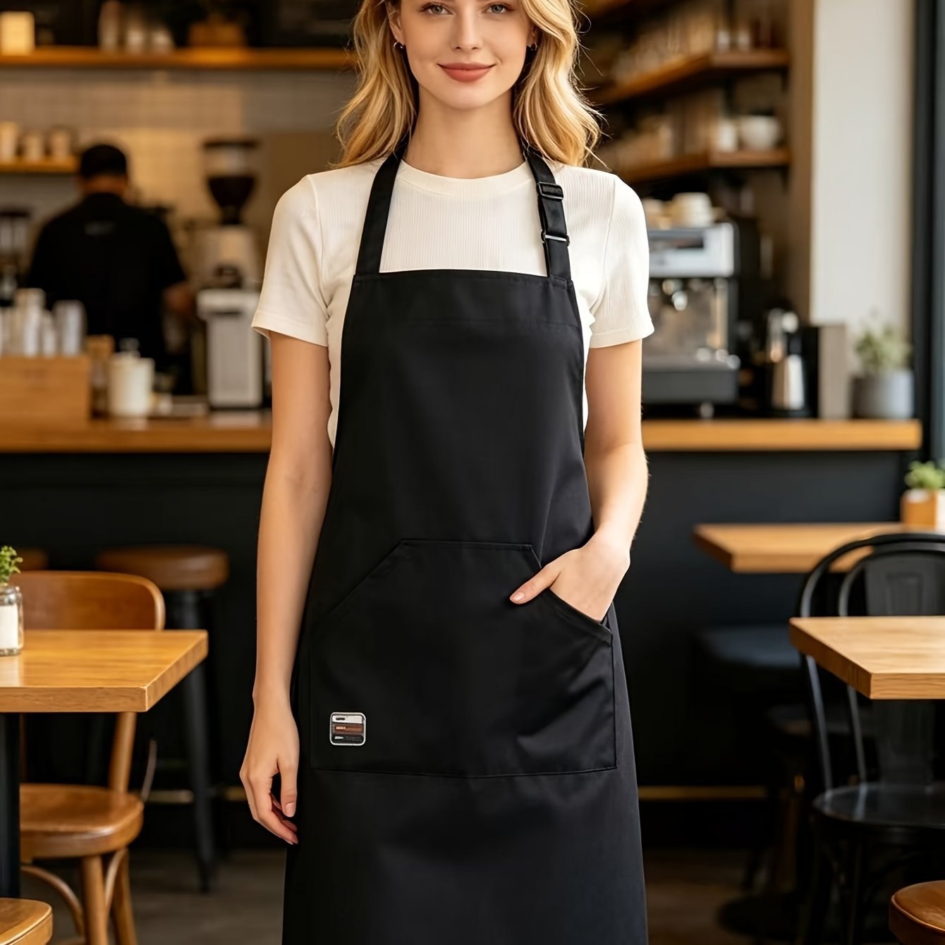 TEMU Adjustable Neck Apron With Double-sided Pockets, Unisex Workwear, Letter-decorated Pockets, Durable And Easy To Clean, Home Kitchen Apron,