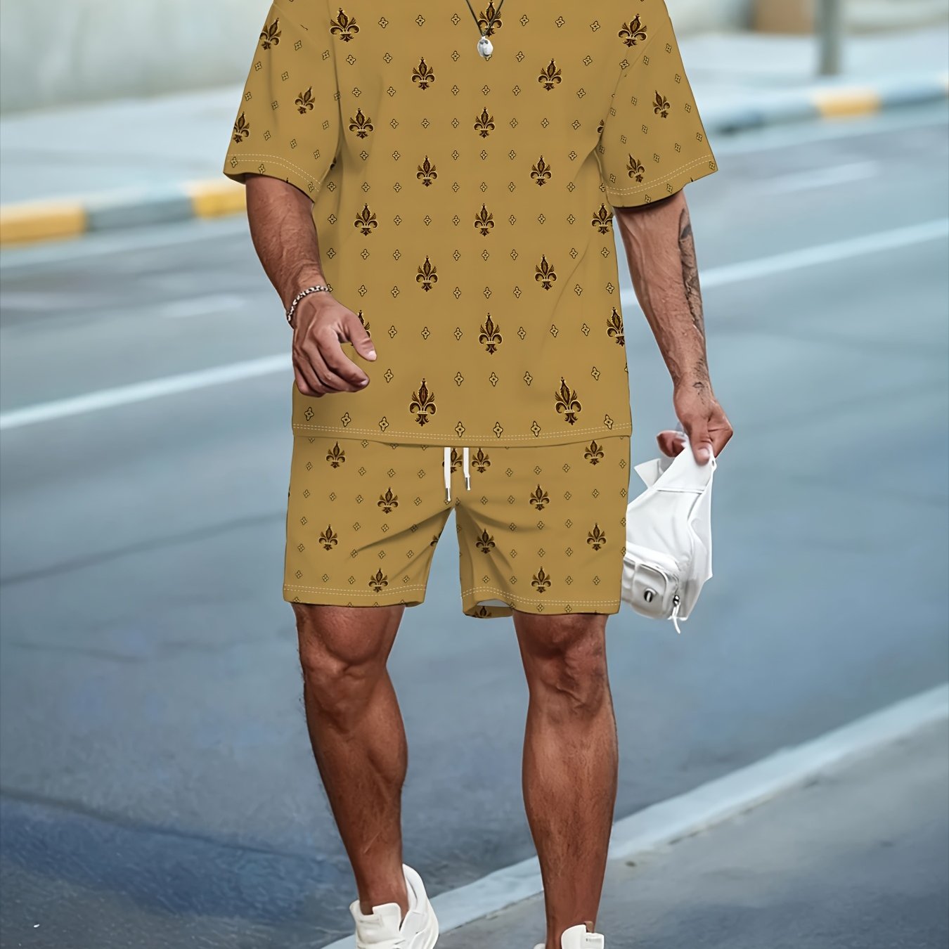 TEMU T-shirt décontracté à manches courtes et short à cordon de serrage avec imprimé numérique, conçu pour grandes tailles, fabriqué en polyester