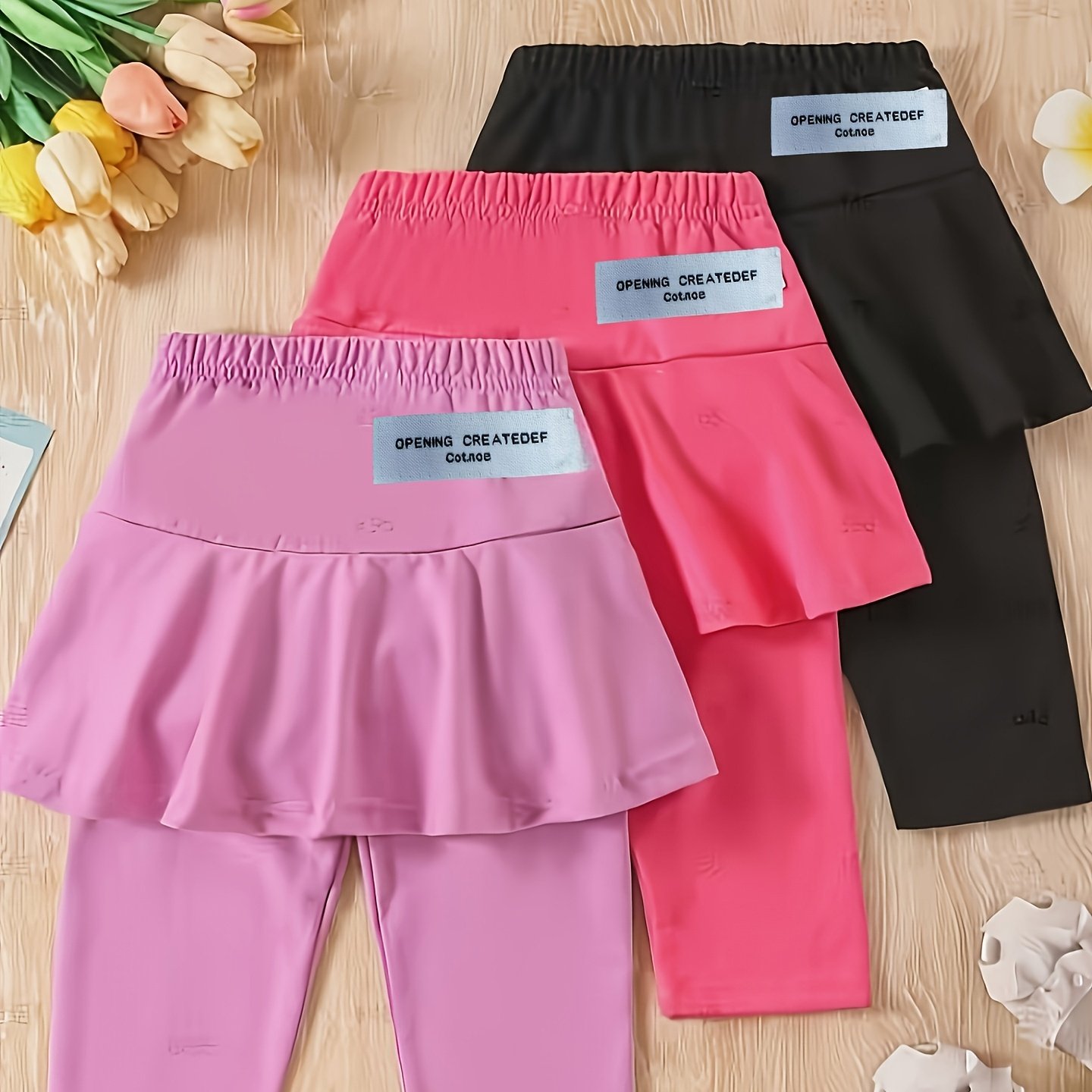 Image of New Summer Outfit For Girls Featuring -piece Set With A Solid Color, Hem, Casual And Stylish Letter Print, Perfect For Little Girls As A Versatile Skirt And Pants Combination
