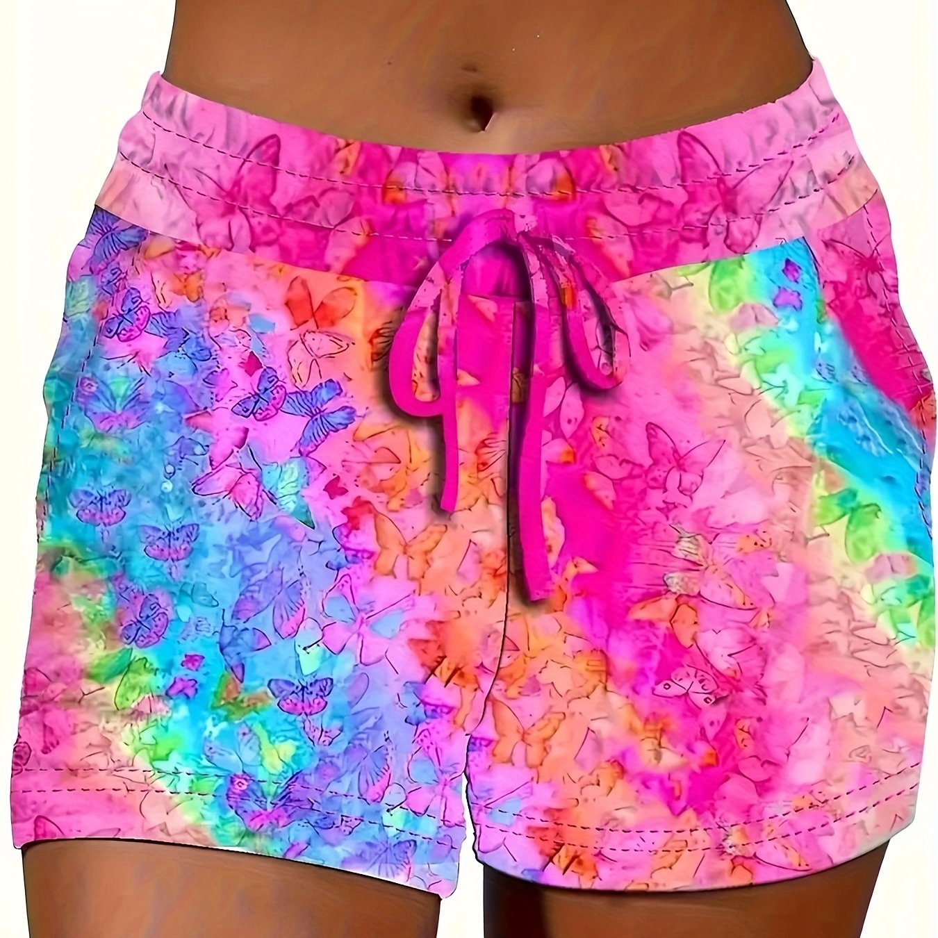 New European And Spring/summer Casual Sports Print Drawstring Shorts For Women