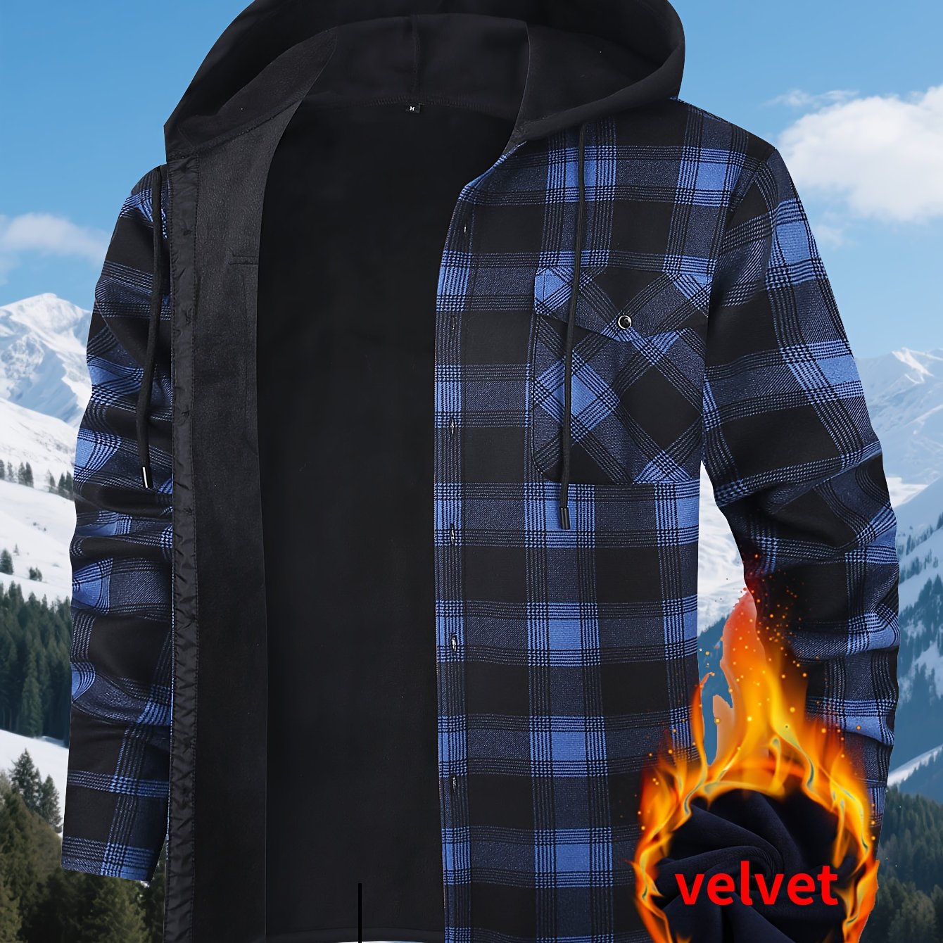 TEMU 2026 New Winter Men's Thick Fleece Jacket Warm Coat For Outdoor Hiking Sports Casual Daily Wear, Regular Fit, Hooded, Zipper, Solid Color, Long