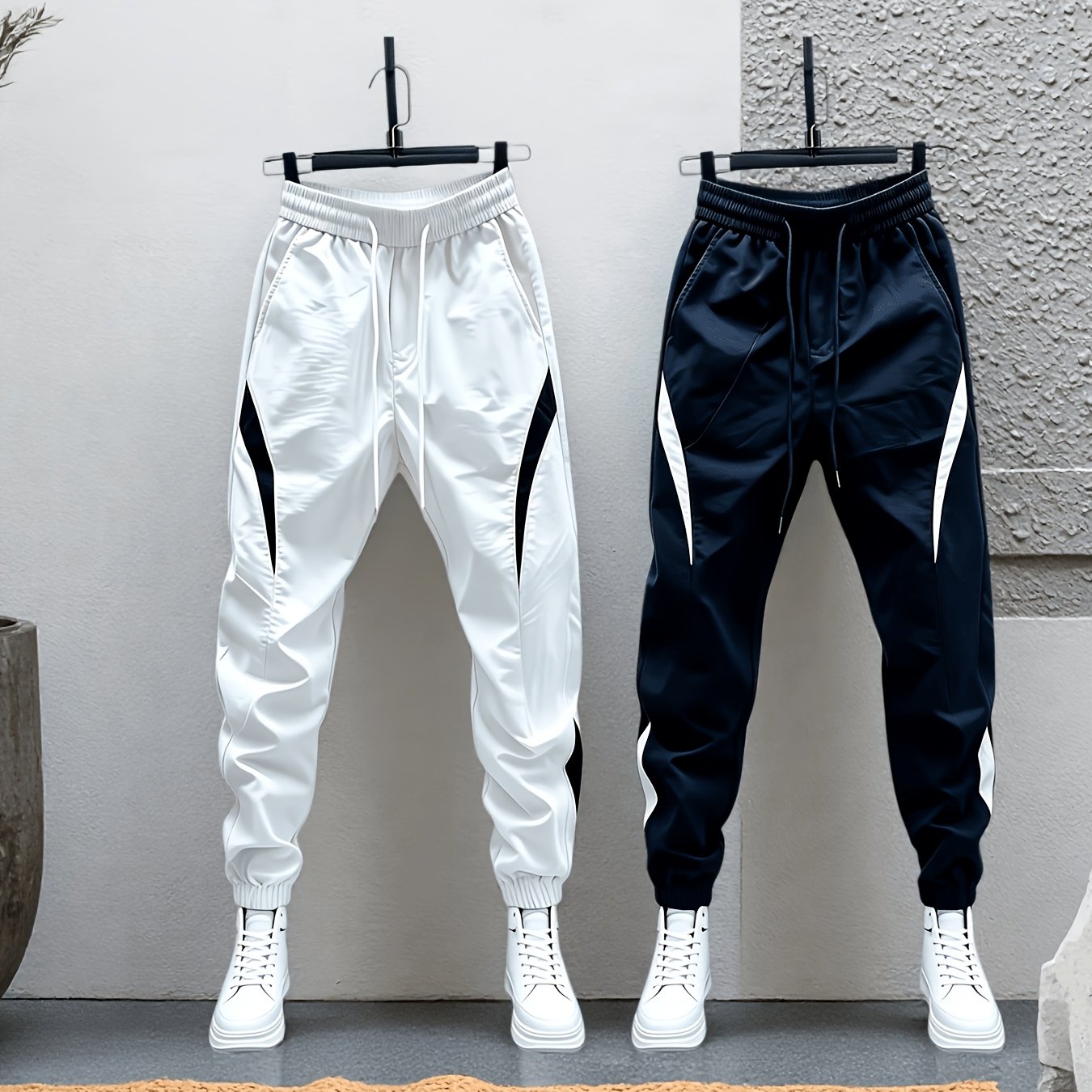 TEMU 2pcs Men's Thin Spliced Jogger Pants, Men's Casual Long Pants