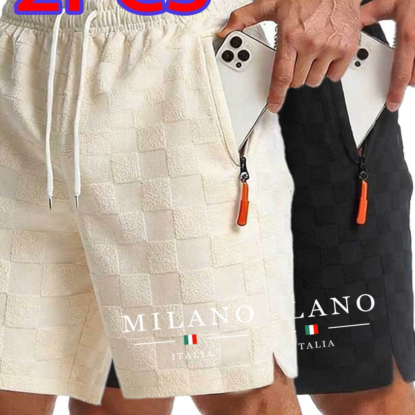 TEMU 2pcs 2026 Summer Men's Casual Drawstring Jacquard Outdoor Sports Shorts, Loose And Comfortable