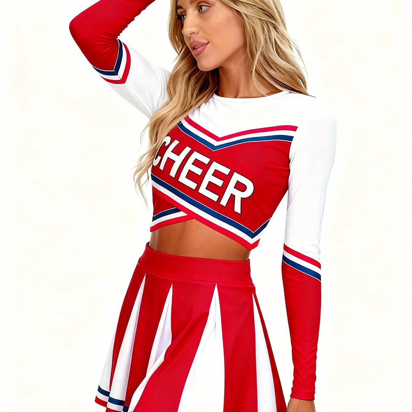 TEMU Cheerleading Uniform Set With Pom Poms Cute Set Daily Casual Women's Wear