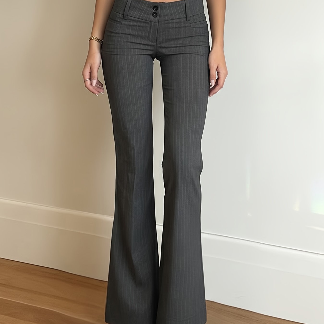 TEMU Pantaloni a d'Elefante a Vita Bassa in Grigio a Righe Vintage Americano per Donna, Pantaloni Casual Versatili e per il Pendolare