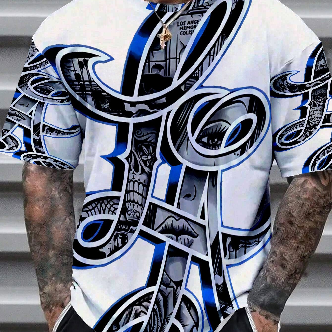 TEMU Humorous Patterned Short-sleeve La Clothing, Of Los Angeles, Suitable For Parties, Dates, Workplaces, And Casual , Plus Size