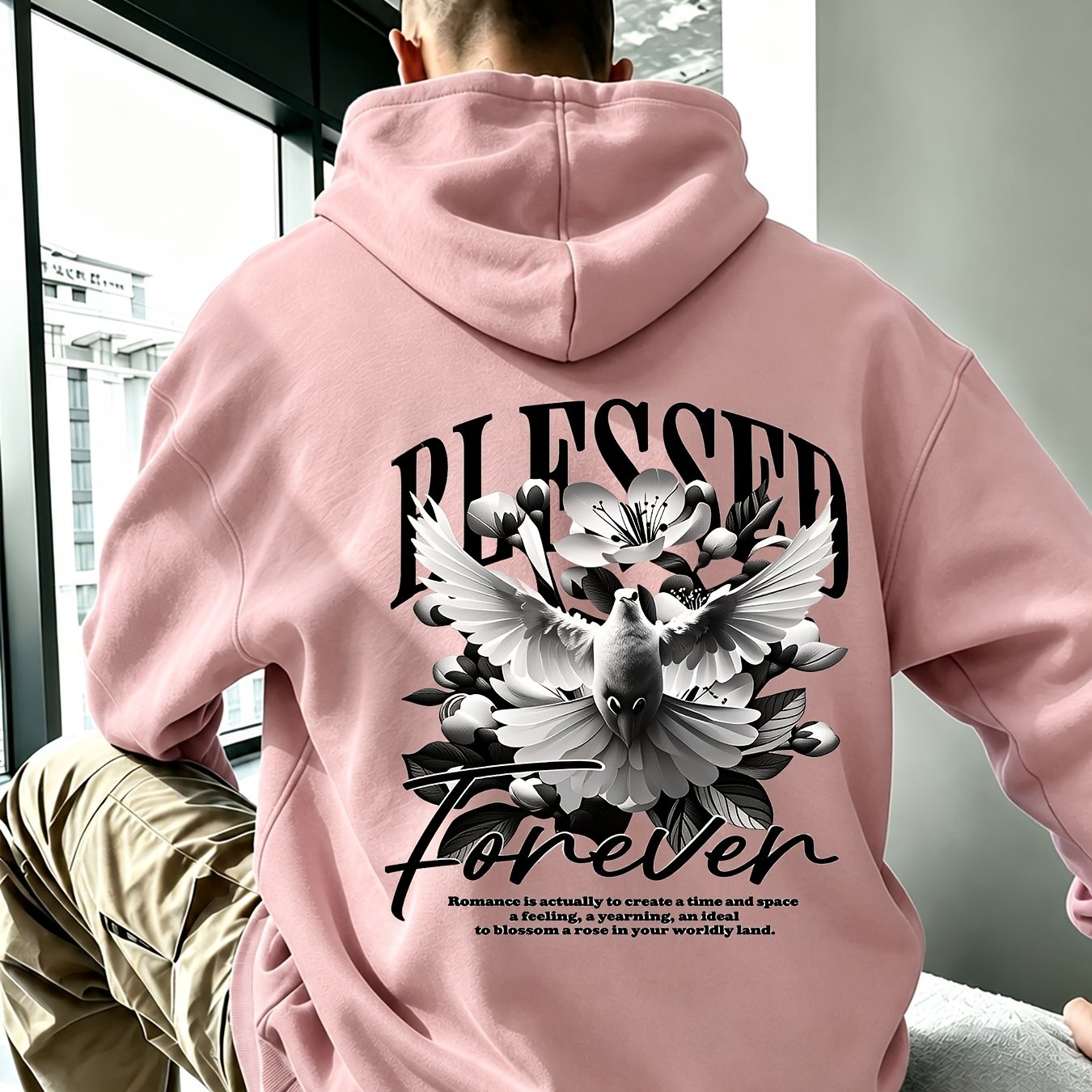 Image of Unisex White Hooded Sweatshirt With Blessed Design, Oversized Fit For Casual Wear, Perfect For Autumn/winter Street Fashion And Outdoor Activities Club