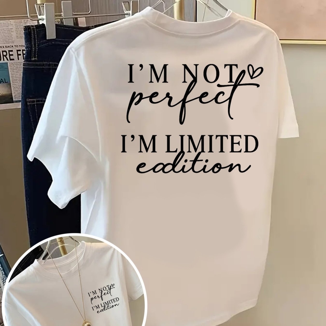 Plus Size, Women's Size " Perfect" Edition T-shirt - Crew Neck Short Sleeve -compatible Top, Machine Washable Casual Elegant Style Suitable For Spring Summer Outfits, Wearing For Everyday