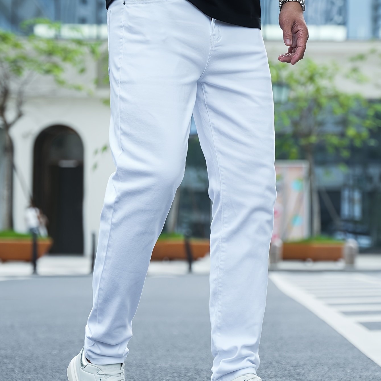 Straight-leg Jeans - Non-see-through Stretch Denim Pants, Machine Washable Everyday & Formal Pants For Wear - Minimalist White Jeans For Men, Casual Wear, , Durable Construction, Smooth Texture