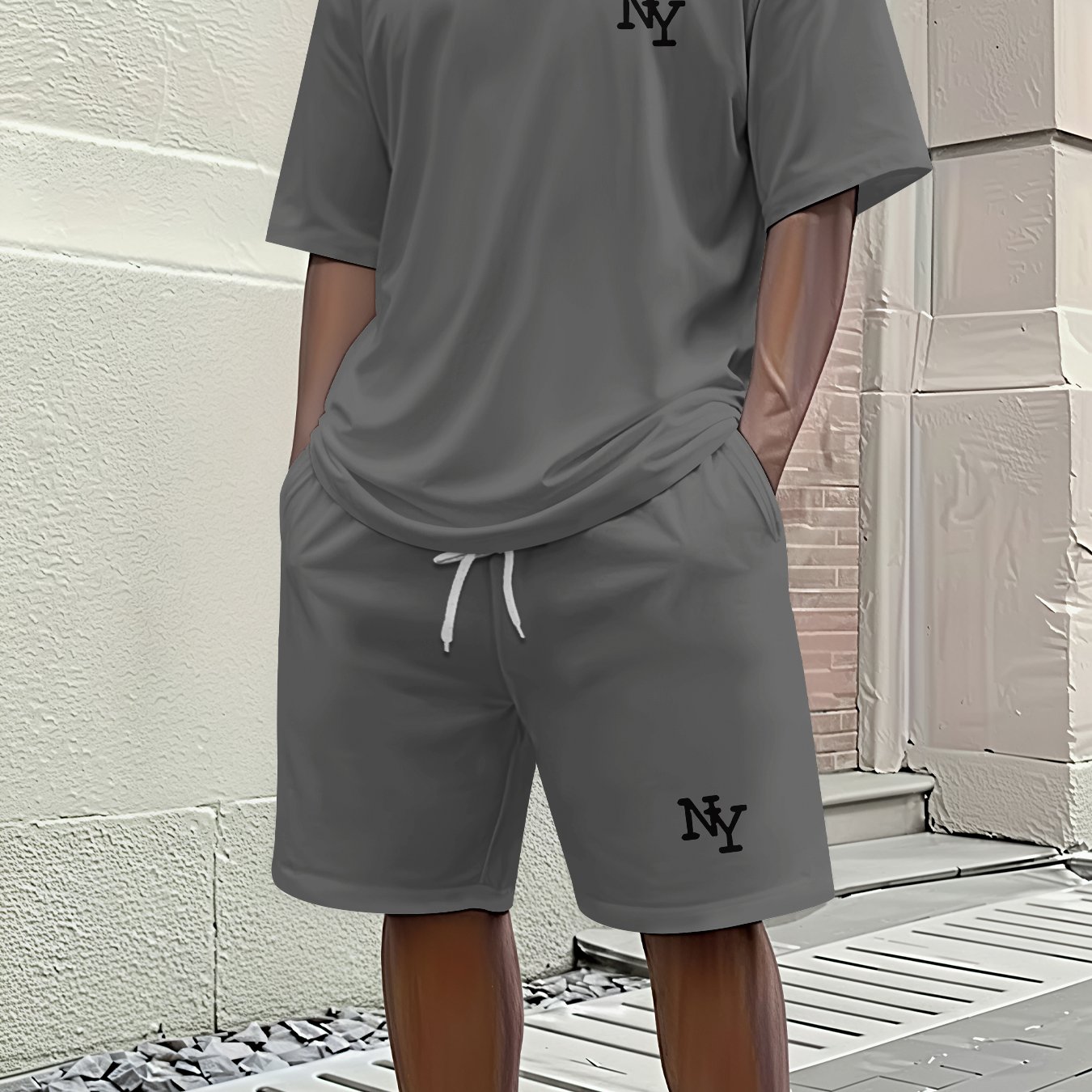 E-shop Herren Freizeit-Kurzarm-Set für Frühling/Sommer, NY-Buchstaben kleines Logo, trendiges Kurzarm-Set mit lockerer Passform Aufdruck, trendiges