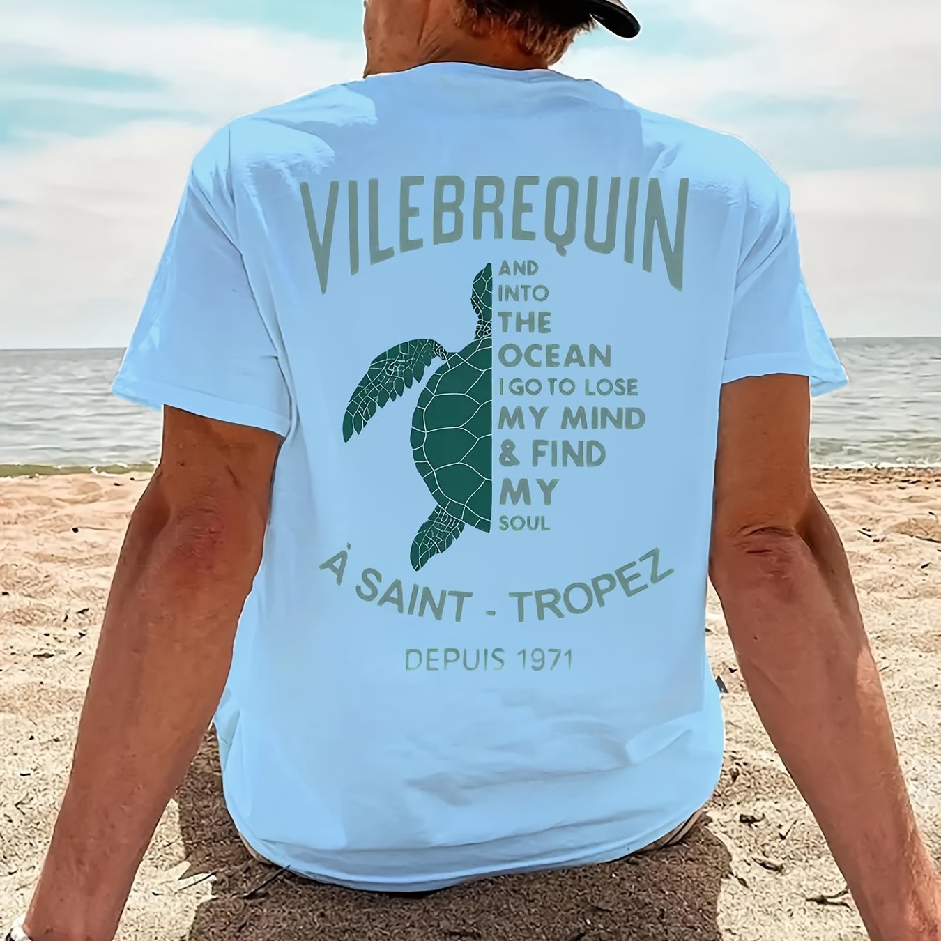 TEMU Men' Mint -shirt - Mint Sea Graphic Tee For Beach, Vacation & Casual Attire - Lightweight Summer Shirt For Coastal Outfits & , Beach Clothing,