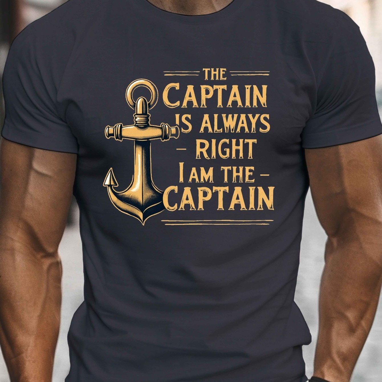 TEMU Anchor The Captain Is , Men's Round Crew Neck Short Sleeve Tee, Casual T-shirtcasual Comfy Lightweight Top For Summer
