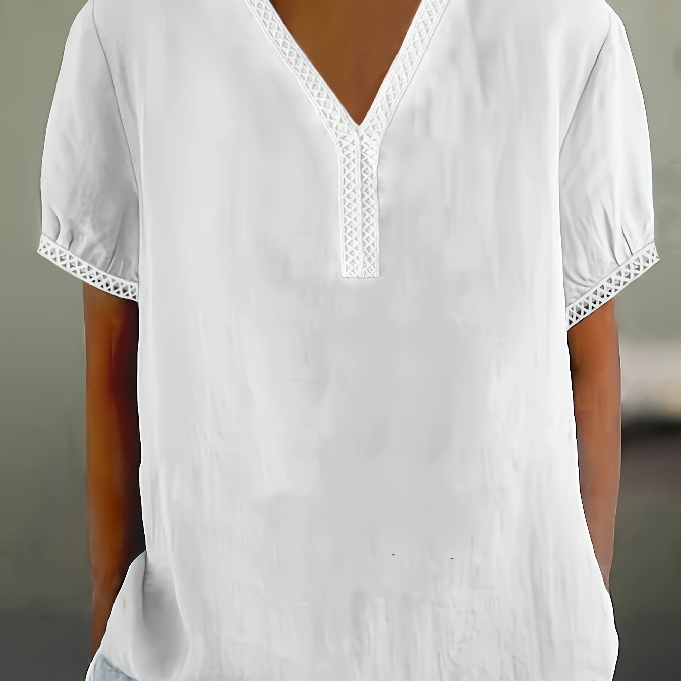 Lace Sleeve V-neck Loose Top