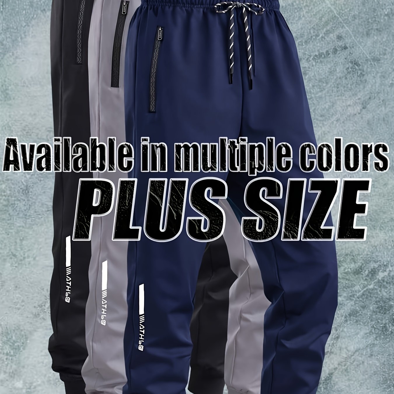 TEMU Men's Casual -size Pants With Letter Reflective Stripe Print, Elastic Drawstring, Double-sided Zipper Pockets. Suitable For Of Outdoor