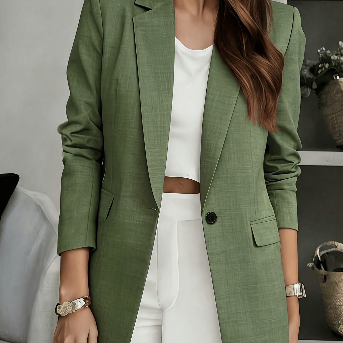 TEMU Women's New Solid Color Single-button Closure With Lining And Pockets Casual Blazer Jacket, Fashionable Elegant And Outing, Casual Gatherings,