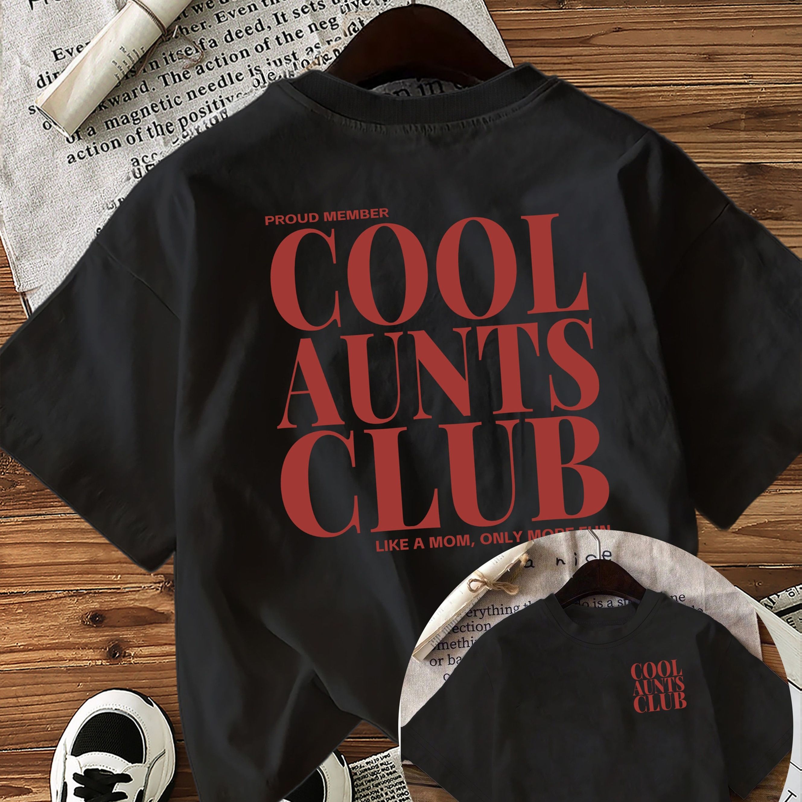 TEMU Women's Cool Auntie -shirt - Loose Neck Short Sleeve Top With Lettering Print, Breathable Machine Washable Suitable For Daily Wear, Gym, Lounge,