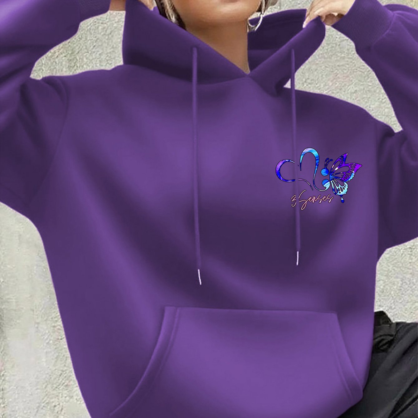TEMU Thick Ladies' Clothing In Autumn And Winter Chest Printing Sports Hooded Sweater