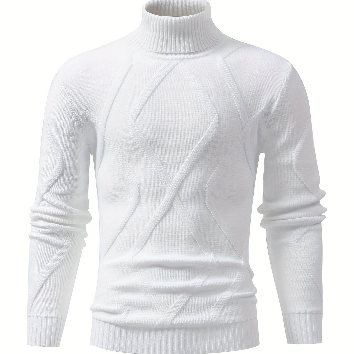 TEMU Men' Solid Knitted Pullover, Casual Breathable High Stretch Long Sleeve Turtle Neck Top For Street Hanging Outdoor Activities