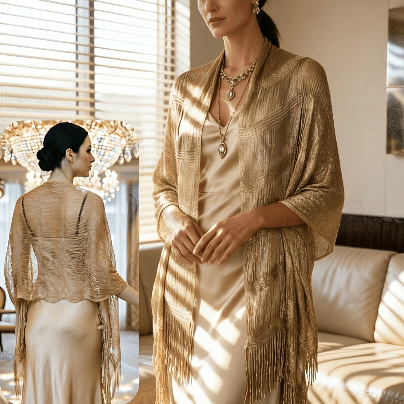 TEMU Chal Poncho Abierto con Texturizados Brillantes y Elegantes de Talla Grande, Vestido y Elegante, Cubre Hombros Acolchado Formal de Capas para de
