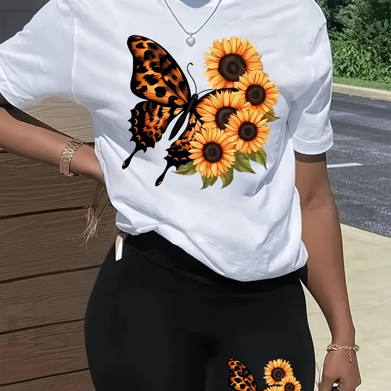 TEMU Runs Large, Sizing. Unisex Adult And Sunflower Print Short-sleeve Crewneck Pure Cotton T-shirt. Four-season . Men's Pajamas. Loungewear Top